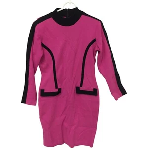 Outlander Bodycon Dress Hot Pink Womens PS Mock Neck Cotton 3/4 Sleeve Vintage - Picture 1 of 12