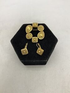 Vintage Oscar De La Renta Goldtone Geometric Brooch/Earrings Set 