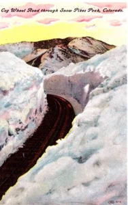 Postal vintage Colorado rueda dentada camino a través de Pikes Peak mucha nieve bonita - Imagen 1 de 2