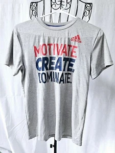 Adidas Shirt Youth Size L 14-16 "Motivate Create Dominate" Gray T23-1656 - Picture 1 of 5