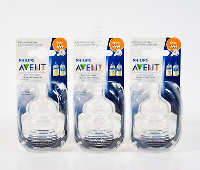 3 Philips Avent Anti-Colic Baby Bottle 2 FAST FLOW Nipple 6m+ Level 4 (6 Total) • 16.99$