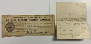 Chicago Singer Sewing Machine 1880 Antique Receipt Warranty Certificate Ephemera - Picture 1 of 3