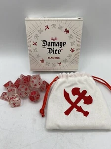 Gyld Dice Set: Slashing Dice - Acrylic, Clear White w/ Red, 14 Dice w/ Bag - Picture 1 of 8