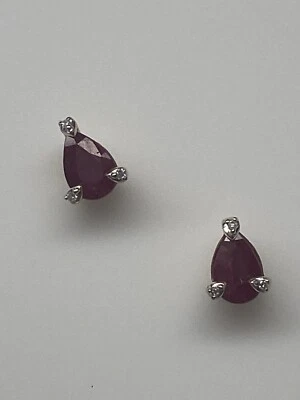 10K Yellow Gold Pear Shape Natural Ruby and Diamond Stud Earrings NEW - Image 1 of 4
