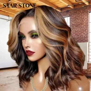 Highlight Short Bob Wig Human Hair Brazilian Ombre Lace Front Wigs Body Wave HD - Picture 1 of 13