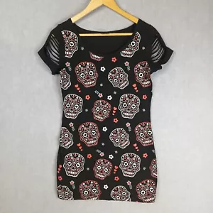 Banned Apparel Womens Size Large Black Skull Print Stretch Goth Alt Dress - Picture 1 of 7