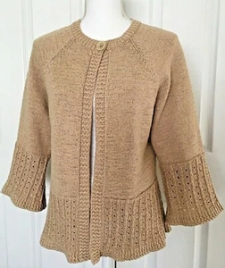CAROLE LITTLE Women's L One Button Cardigan Knit Sweater 3/4 Bell Sleeves - Picture 1 of 8