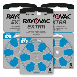 18 cells x Rayovac Extra Hearing Aid 675 Size batteries Zinc air Mercury free - Picture 1 of 2