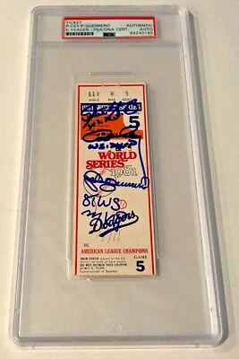 1981 World Series Steve Yeager Ron Cey Pedro Guerrero Signed Auto Ticket PSA/DNA - Image 1 of 4