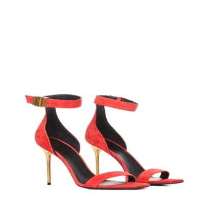 Balmain NIB Uma Suede High Heel Sandals in Red Size EU 38/US 8 - Picture 1 of 13