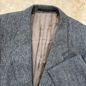 Vintage Alexandre of England Blazer Mens 44R Grey Harris Tweed Wool Luxury Lined - Picture 1 of 12
