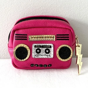 BETSEY JOHNSON Retro Boombox Radio Coin Purse Pouch Hot Pink Lightning Bolt Zip - Picture 1 of 7