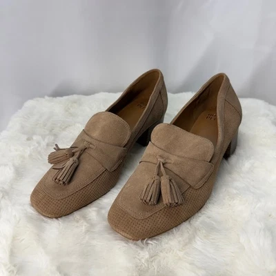 Zapatos mocasines Donald Pliner Kressida borla color tabaco gamuza tacón grueso Foto 1 de 4