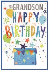 Grandson Birthday Card - Male Men Boy Adult Balloons Script - 7.5"x5.25" - Picture 1 of 3