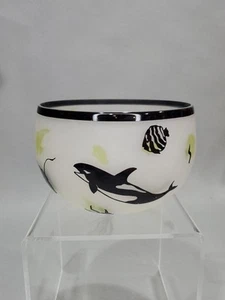 RARE! VTG 2008 Correia Art Glass Vase,Bowl Yellow&Black Sea Life Limited Edition - Picture 1 of 11