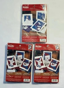 Lot of 3 Bucilla Plaid Felt Card Kits (2) Holiday Faces (1) Holiday Sparkle - Picture 1 of 4