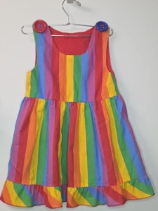Vintage Handmade Rainbow Striped Stripes Colorful Tank Ruffle Dress Size L/XL - Picture 1 of 8