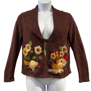 Cárdigan Suéter Vintage Años 90 Tiara Int Pollo y Girasoles Country Charm Talla S - Imagen 1 de 6