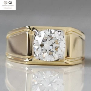 IGI 2.00Ct Round F VS1 Lab Grown Diamond Men's Engagement Ring 14k Two-Tone Gold - Picture 1 of 12