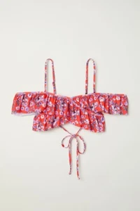 H&m Bikini Top with Sleeves High Waist Bottom Set 10 In Floral Red - Picture 1 of 9