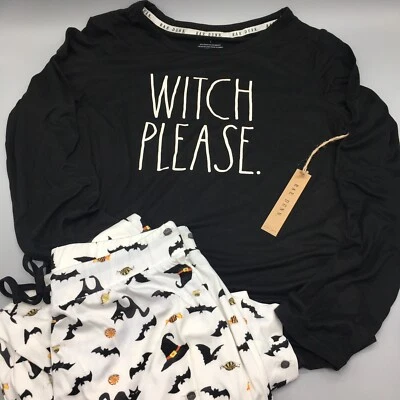 2шт Rae Dunn Хэллоуин ведьма пожалуйста женщин пижамы комплект брюки черный кот S M L XL - Изображение 1 из 4