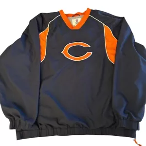 VTG NFL CHICAGO BEARS V-Neck Pullover Windbreaker Logo Navy Orange Men's Large - Picture 1 of 11