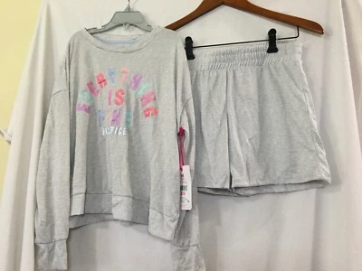 New Justice Girls Gray Long Sleeve Top & Short 2 Pc Pajama Set M - Image 1 of 4