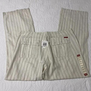 Guess Damenhose W38 L32 Kordelzug Leinen/Baumwolle gestreift beige Taschen neu mit Etikett #1353 - Bild 1 von 12