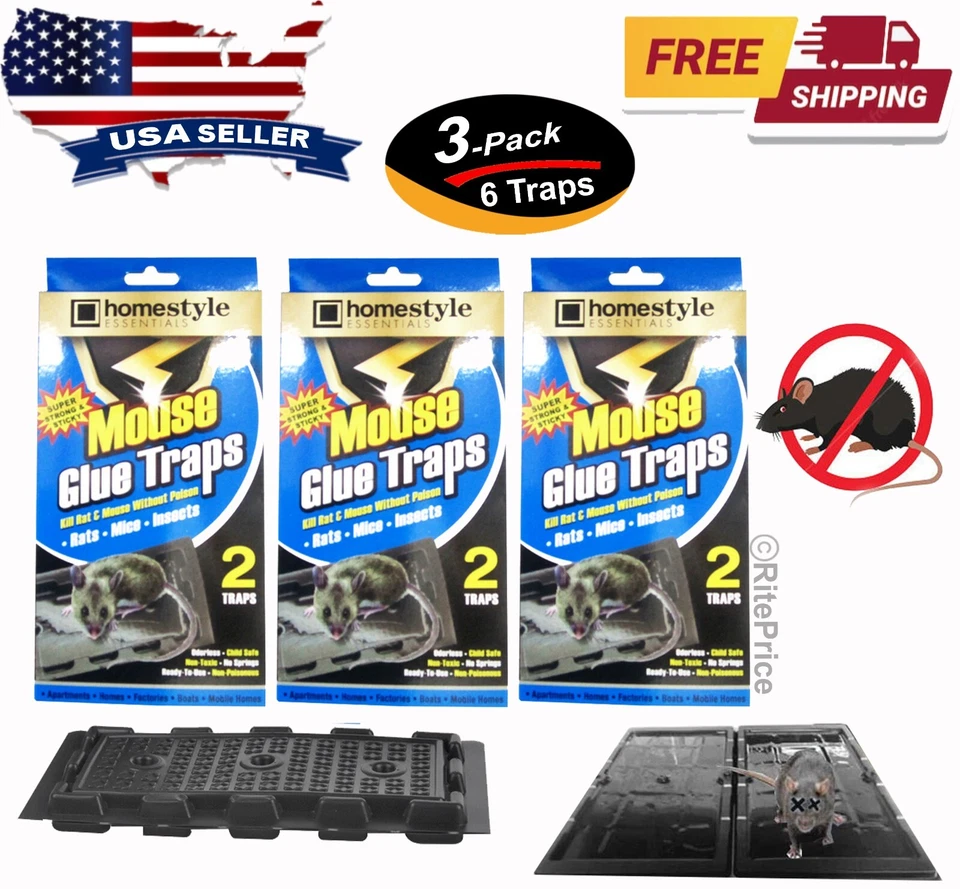 6 trampas (paquete de 3) trampas para ratones pegamento no tóxico tabla súper pegajosa rata trampas medianas Foto 1 de 4