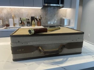 Vintage Hartmann Luggage Belted Brown Tan Canvas Leather Suitcase Mid Century 70 - Picture 1 of 24