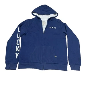 Lucky Brand Navy Youth Full Zip Fleece Hoodie W Sherpa Fleece Lining SZ L 15 16 - Picture 1 of 6