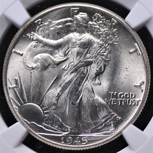 1945 WALKING LIBERTY HALF NGC MS 64 EXCELLENT WHITE SATIN LUSTER FULL STRIKE AND - Picture 1 of 3