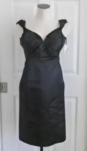 Original MILLY NY Black 100% Silk Satin Sexy Fit V-Back Cocktail Dress 4 USA NOS - Picture 1 of 12