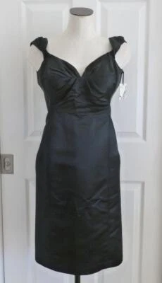 Vestido de cóctel original MILLY NY negro 100 % seda satinado calce sexy espalda en V 4 EE. UU. NUEVO EN STOCK Foto 1 de 4