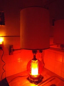 Vintage 1950s Mid Century Ruby Red Night Light Table Lamp MCM see VIDEO! - Picture 1 of 11