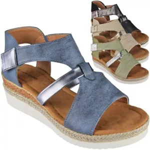 Sandalias de cuña Zapatos Damas Cómodas Verano Puntera abierta Niñas Arpillera Mujeres Tallas - Imagen 1 de 16