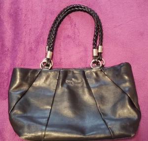 Cole Haan Black Leather Braided Handles Hobo Shoulder Handbag Purse Pockets - Picture 1 of 21