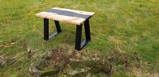 Highland oak, black and gold epoxy resin river table with black box section legs