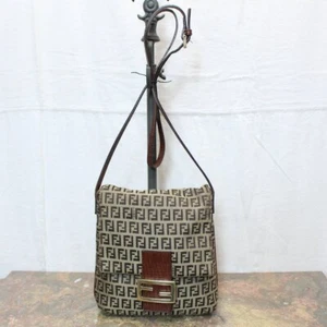 FENDI Zucca Patterned Shoulder Bag Made In Italy Nylon Canvas Leather - Picture 1 of 9