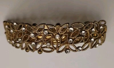 Vintage Filigrana Folhas Florais Cabelo de Strass Barrette Francês Tom Dourado 3,75"  - Imagem 1 de 4