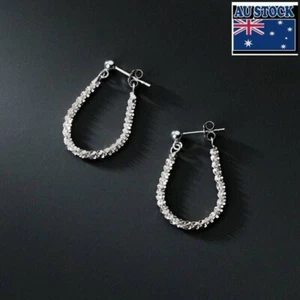 Fashion Woman S925 Sterling Silver Beaded Starry Chain Tassel Drop Earring Stud - Picture 1 of 6