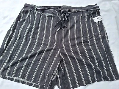 Pantalones Cortos para Mujer Ashley Stewart 30/32 Negro Blanco Rayas Cintura Elástica Pull On NUEVO CON ETIQUETAS Foto 1 de 4