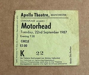Motörhead 1987 Manchester Apollo Theatre Concert Ticket Stub 22/09/87 Original - Picture 1 of 2
