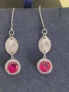 Sterling Silver Pink Sapphire Set Earrings 4.8cm Drop - Picture 1 of 7