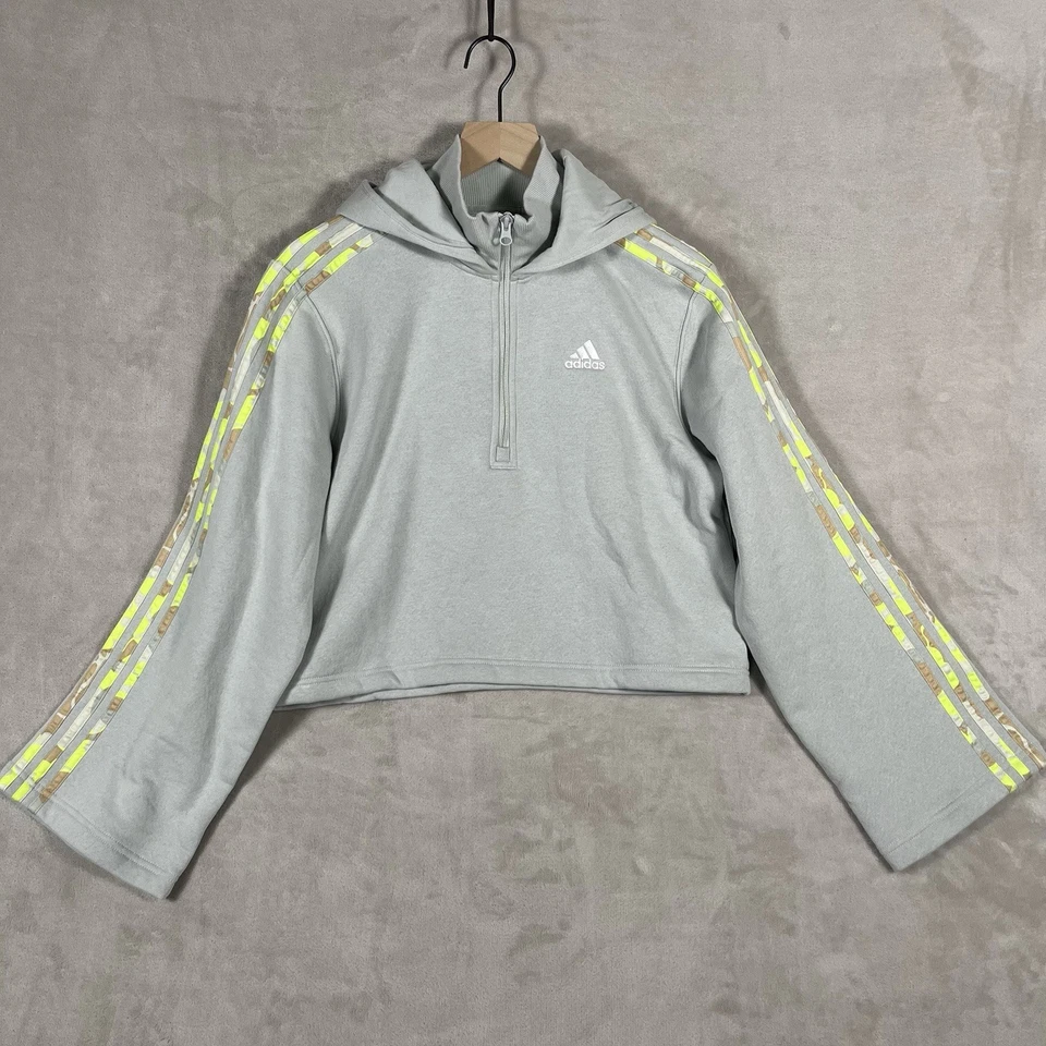 Adidas Womens Gray Half Zip Fleece Hoodie Sweatshirt Cotton Blend Size S