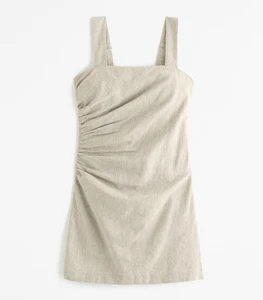 ABERCROMBIE & FITCH Linen-Blend Square Neck Mini Dress In Oatmeal Sz S Beachy - Picture 1 of 12