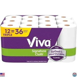 Viva Cloth Paper Towels, 12 Triple Rolls, 129 Sheets Each, Strong & Absorbent - Picture 1 of 6