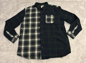 LL Bean Shirt Mens XXL Slightly Fitted Green Flannel Blackwatch Plaid Patchwork - Picture 1 of 10