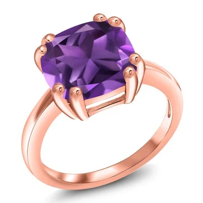 Anillo de plata chapado en oro rosa de 18 quilates con zafiro creado azul cojín de 5,32 quilates Foto 1 de 4