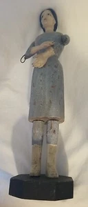 Geschnitzte Holz handbemalte Frau Figur große Hände beweglich Santos Stil 15" H - Bild 1 von 14